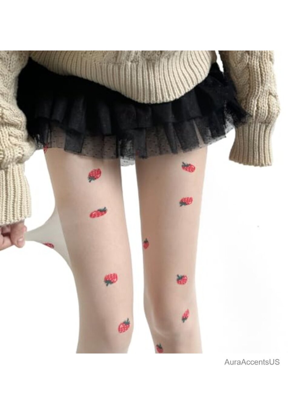 Sheer Tights with Strawberry Pattern, High Elastic Nylon Pantyhose for Women